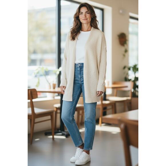 Melrose And Market NWT Open Front Cardigan L Cream Oversized Lagenlook Sweater - Picture 8 of 8